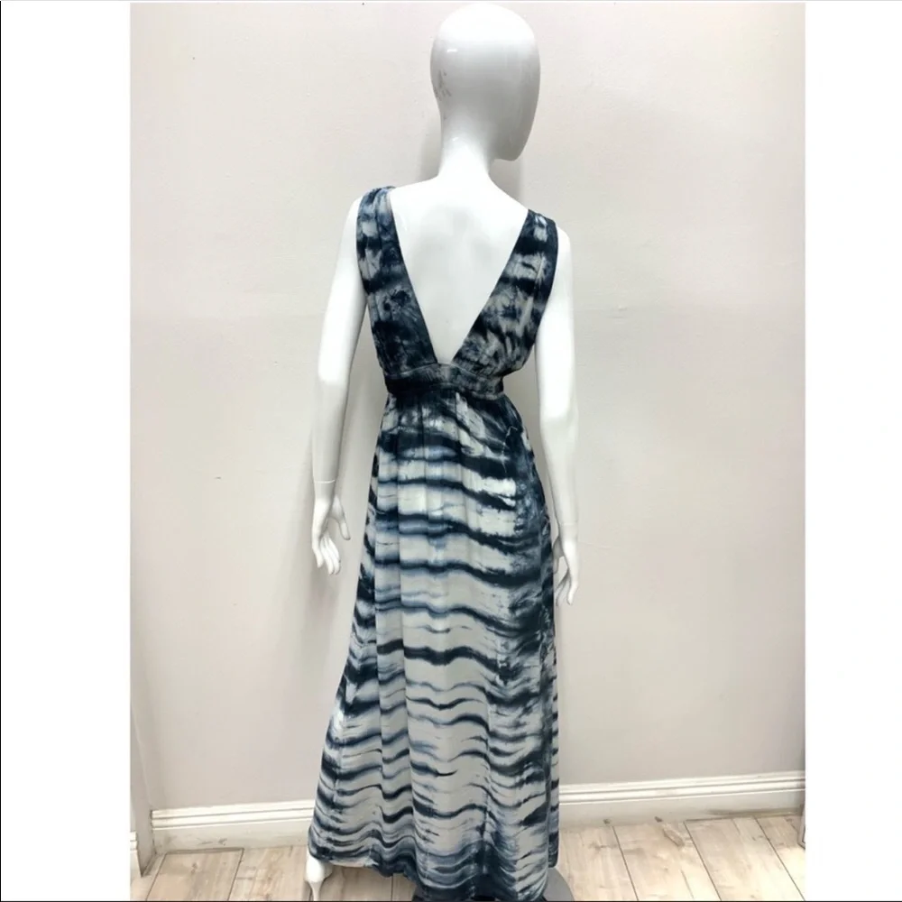 GYPSY05 NEW navy blue and white tie dye deep v maxi dress with leg slit,Gorgeous - Picture 4 of 9